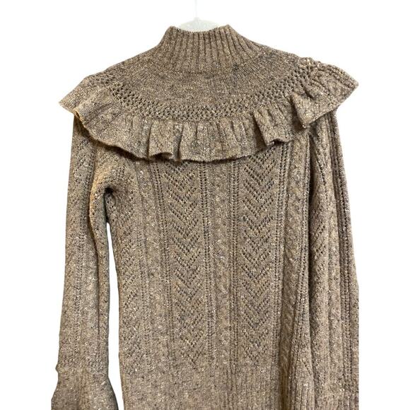 WILLOW & Clay wo size Small soft brown wool blend sweater ruffle accent EUC - Picture 12 of 14